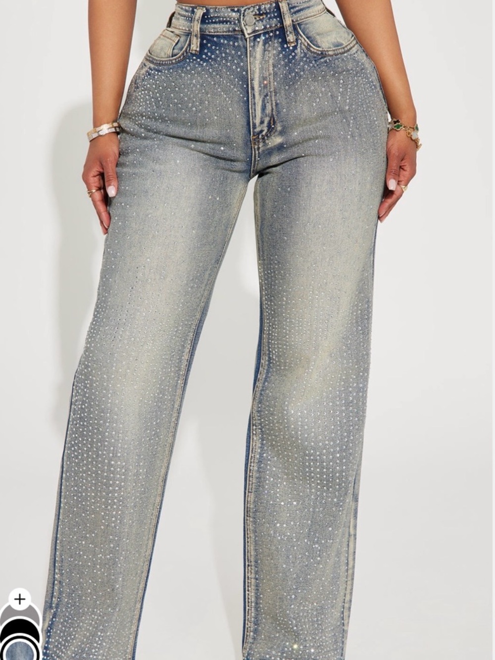Fashion Nova Light Blue Straight Leg Jeweled Jeans
